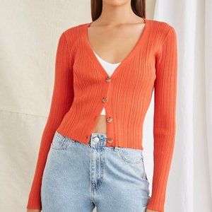 Urban Outfitters burnt orange button down cropped longsleeve sweater vest
